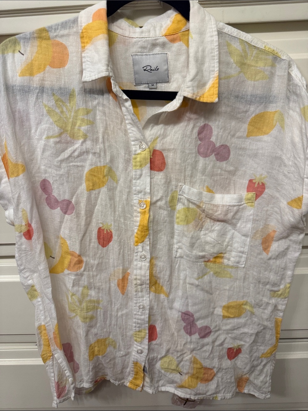 Rails White Fruit-Print Short-Sleeve Button-Down Shirt medium